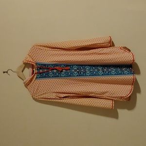 Coral and teal colored boho swim cover up